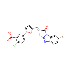 O=C(O)c1cc(-c2ccc(/C=c3\sc4nc5ccc(Br)cc5n4c3=O)o2)ccc1Cl ZINC000013151682