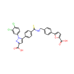 O=C(O)c1cc(-c2ccc(C(=S)NCc3ccc(-c4ccc(C(=O)O)o4)cc3)cc2)n(-c2ccc(Cl)c(Cl)c2)n1 ZINC000219058648