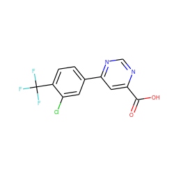 O=C(O)c1cc(-c2ccc(C(F)(F)F)c(Cl)c2)ncn1 ZINC000117586869