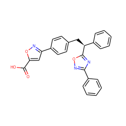 O=C(O)c1cc(-c2ccc(C[C@@H](c3ccccc3)c3nc(-c4ccccc4)no3)cc2)no1 ZINC000084619526