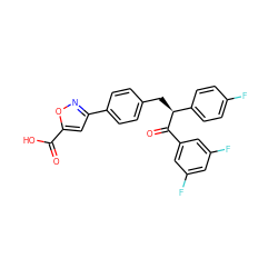 O=C(O)c1cc(-c2ccc(C[C@H](C(=O)c3cc(F)cc(F)c3)c3ccc(F)cc3)cc2)no1 ZINC000084587418