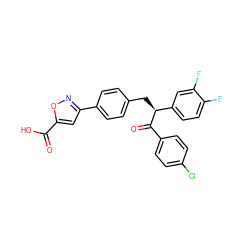 O=C(O)c1cc(-c2ccc(C[C@H](C(=O)c3ccc(Cl)cc3)c3ccc(F)c(F)c3)cc2)no1 ZINC000084634050