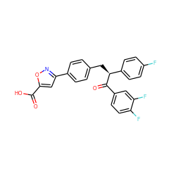 O=C(O)c1cc(-c2ccc(C[C@H](C(=O)c3ccc(F)c(F)c3)c3ccc(F)cc3)cc2)no1 ZINC000084634046