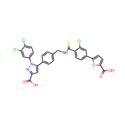 O=C(O)c1cc(-c2ccc(CNC(=S)c3ccc(-c4ccc(C(=O)O)o4)cc3Cl)cc2)n(-c2ccc(Cl)c(Cl)c2)n1 ZINC000098208230