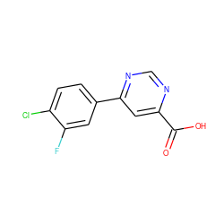 O=C(O)c1cc(-c2ccc(Cl)c(F)c2)ncn1 ZINC000206197187