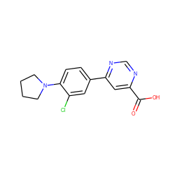 O=C(O)c1cc(-c2ccc(N3CCCC3)c(Cl)c2)ncn1 ZINC000206198205