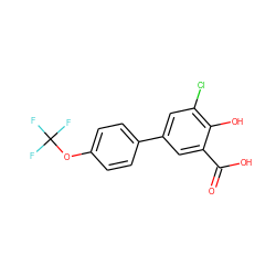 O=C(O)c1cc(-c2ccc(OC(F)(F)F)cc2)cc(Cl)c1O ZINC000064447738