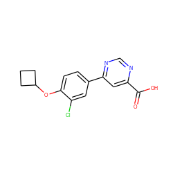 O=C(O)c1cc(-c2ccc(OC3CCC3)c(Cl)c2)ncn1 ZINC000206205003