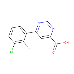 O=C(O)c1cc(-c2cccc(Cl)c2F)ncn1 ZINC000117588254