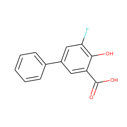 O=C(O)c1cc(-c2ccccc2)cc(F)c1O ZINC000064448745