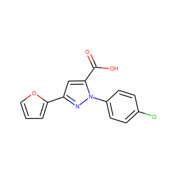 O=C(O)c1cc(-c2ccco2)nn1-c1ccc(Cl)cc1 ZINC000000324086