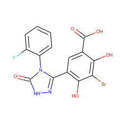 O=C(O)c1cc(-c2n[nH]c(=O)n2-c2ccccc2F)c(O)c(Br)c1O ZINC001772634227