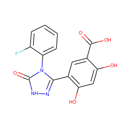 O=C(O)c1cc(-c2n[nH]c(=O)n2-c2ccccc2F)c(O)cc1O ZINC000168238336