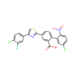 O=C(O)c1cc(-c2nc(-c3ccc(Cl)c(Cl)c3)cs2)ccc1-c1cc(Cl)ccc1[N+](=O)[O-] ZINC000205070023