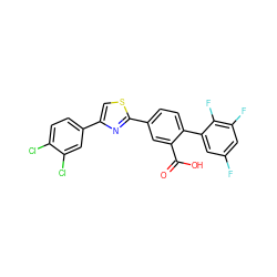 O=C(O)c1cc(-c2nc(-c3ccc(Cl)c(Cl)c3)cs2)ccc1-c1cc(F)cc(F)c1F ZINC000219599298