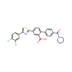 O=C(O)c1cc(-c2nc(-c3ccc(Cl)c(Cl)c3)cs2)ccc1-c1ccc(C(=O)N2CCCC2)cc1 ZINC000205027258