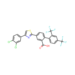 O=C(O)c1cc(-c2nc(-c3ccc(Cl)c(Cl)c3)cs2)ccc1-c1ccc(C(F)(F)F)cc1C(F)(F)F ZINC000219598703