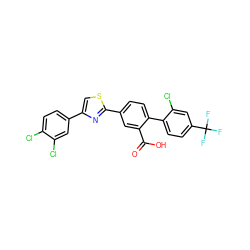 O=C(O)c1cc(-c2nc(-c3ccc(Cl)c(Cl)c3)cs2)ccc1-c1ccc(C(F)(F)F)cc1Cl ZINC000219598898