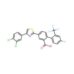 O=C(O)c1cc(-c2nc(-c3ccc(Cl)c(Cl)c3)cs2)ccc1-c1ccc(F)cc1C(F)(F)F ZINC000219598604