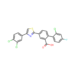 O=C(O)c1cc(-c2nc(-c3ccc(Cl)c(Cl)c3)cs2)ccc1-c1ccc(F)cc1Cl ZINC000219599409