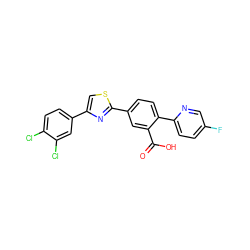 O=C(O)c1cc(-c2nc(-c3ccc(Cl)c(Cl)c3)cs2)ccc1-c1ccc(F)cn1 ZINC000219597012