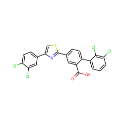 O=C(O)c1cc(-c2nc(-c3ccc(Cl)c(Cl)c3)cs2)ccc1-c1cccc(Cl)c1Cl ZINC000219601032