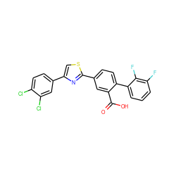 O=C(O)c1cc(-c2nc(-c3ccc(Cl)c(Cl)c3)cs2)ccc1-c1cccc(F)c1F ZINC000219599819