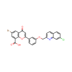 O=C(O)c1cc(Br)cc2c(=O)cc(-c3cccc(OCc4ccc5ccc(Cl)cc5n4)c3)oc12 ZINC000029220918