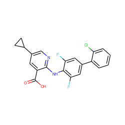 O=C(O)c1cc(C2CC2)cnc1Nc1c(F)cc(-c2ccccc2Cl)cc1F ZINC000043196571