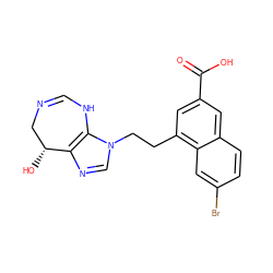 O=C(O)c1cc(CCn2cnc3c2NC=NC[C@H]3O)c2cc(Br)ccc2c1 ZINC000013861923