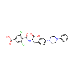 O=C(O)c1cc(Cl)c(C(=O)N[C@@H](Cc2ccc(N3CCN(c4ccccc4)CC3)cc2)C(=O)O)c(Cl)c1 ZINC000028978850