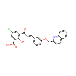 O=C(O)c1cc(Cl)cc(C(=O)/C=C/c2cccc(OCc3ccc4ccccc4n3)c2)c1O ZINC000013761582