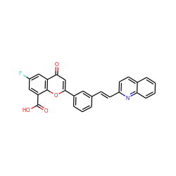 O=C(O)c1cc(F)cc2c(=O)cc(-c3cccc(/C=C/c4ccc5ccccc5n4)c3)oc12 ZINC000029231982