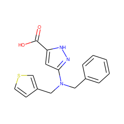 O=C(O)c1cc(N(Cc2ccccc2)Cc2ccsc2)n[nH]1 ZINC000043123137