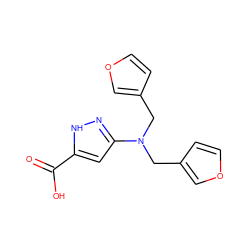 O=C(O)c1cc(N(Cc2ccoc2)Cc2ccoc2)n[nH]1 ZINC000043059667