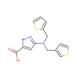 O=C(O)c1cc(N(Cc2ccsc2)Cc2cccs2)n[nH]1 ZINC000042964933