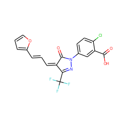 O=C(O)c1cc(N2N=C(C(F)(F)F)/C(=C/C=C/c3ccco3)C2=O)ccc1Cl ZINC000008445238