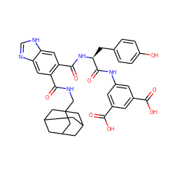 O=C(O)c1cc(NC(=O)[C@H](Cc2ccc(O)cc2)NC(=O)c2cc3[nH]cnc3cc2C(=O)NCC23CC4CC(CC(C4)C2)C3)cc(C(=O)O)c1 ZINC000029482682