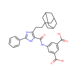 O=C(O)c1cc(NC(=O)c2[nH]c(-c3ccccc3)nc2CCC23CC4CC(CC(C4)C2)C3)cc(C(=O)O)c1 ZINC000013674673