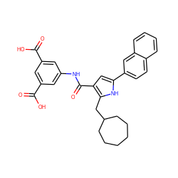 O=C(O)c1cc(NC(=O)c2cc(-c3ccc4ccccc4c3)[nH]c2CC2CCCCCC2)cc(C(=O)O)c1 ZINC000013674664