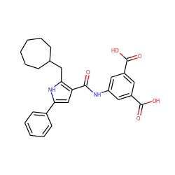 O=C(O)c1cc(NC(=O)c2cc(-c3ccccc3)[nH]c2CC2CCCCCC2)cc(C(=O)O)c1 ZINC000013674660