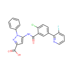 O=C(O)c1cc(NC(=O)c2cc(-c3ncccc3F)ccc2Cl)n(-c2ccccc2)n1 ZINC001772639277