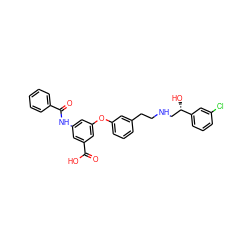 O=C(O)c1cc(NC(=O)c2ccccc2)cc(Oc2cccc(CCNC[C@H](O)c3cccc(Cl)c3)c2)c1 ZINC000042891662