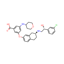 O=C(O)c1cc(NC2CCOCC2)cc(Oc2ccc3c(c2)C[C@@H](NC[C@H](O)c2cccc(Cl)c2)CC3)c1 ZINC000042852224