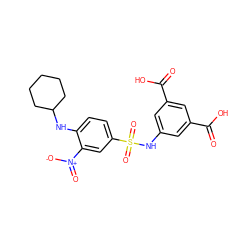 O=C(O)c1cc(NS(=O)(=O)c2ccc(NC3CCCCC3)c([N+](=O)[O-])c2)cc(C(=O)O)c1 ZINC000006088982