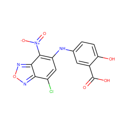 O=C(O)c1cc(Nc2cc(Cl)c3nonc3c2[N+](=O)[O-])ccc1O ZINC000003882643