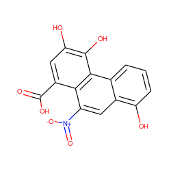 O=C(O)c1cc(O)c(O)c2c1c([N+](=O)[O-])cc1c(O)cccc12 ZINC000014815446