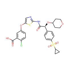 O=C(O)c1cc(Oc2cnc(NC(=O)[C@@H](OC3CCOCC3)c3ccc(S(=O)(=O)C4CC4)cc3)s2)ccc1Cl ZINC000220904017