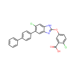 O=C(O)c1cc(Oc2nc3cc(-c4ccc(-c5ccccc5)cc4)c(Cl)cc3[nH]2)ccc1Cl ZINC001772654040