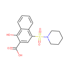 O=C(O)c1cc(S(=O)(=O)N2CCCCC2)c2ccccc2c1O ZINC000222176142